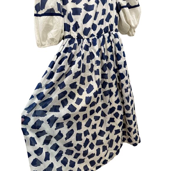 Vtg Richard Warren Blue White Splotch Print Puff Sleeve Midi Dress M Coquette - Picture 5 of 7